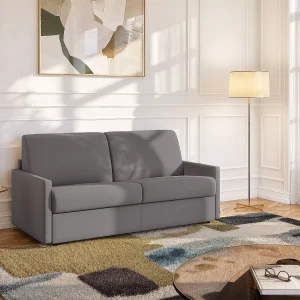Uitklapbare express slaapbank lichtgrijze stof traagschuim zitting 160 cm matras 14 cm CALIFE Uitklapbare express slaapbank lichtgrijze stof traagschuim zitting 160 cm matras 14 cm CALIFE