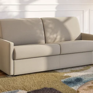 Express slaapbank beige stof traagschuim zitting 160 cm matras 18 cm CALIFE