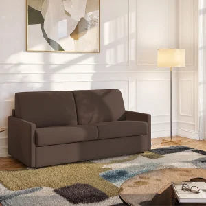 Slaapbank express bruine stof traagschuim zitting 160 cm matras 14 cm CALIFE