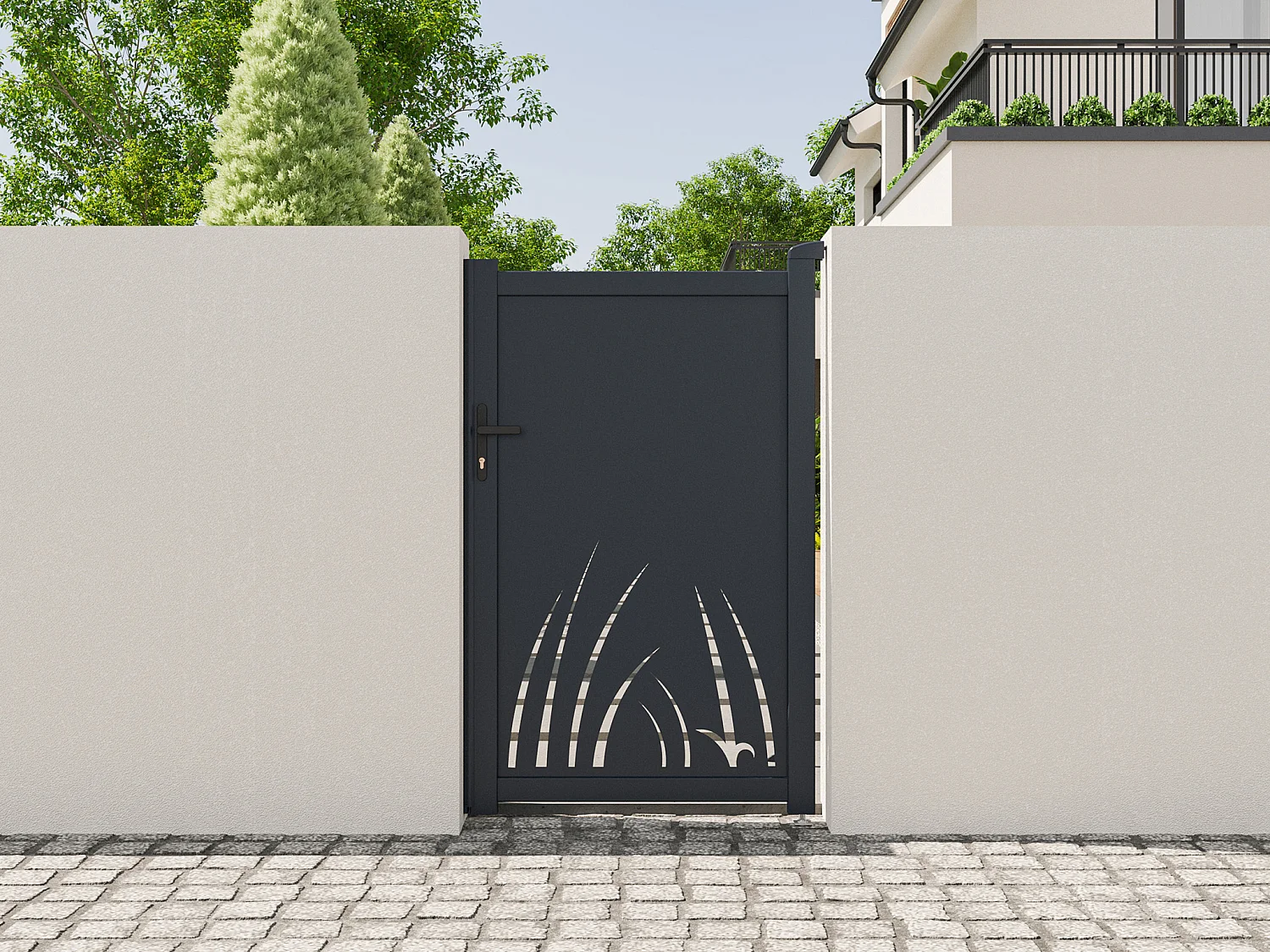 Aluminium tuinhek met plantenmotief - B103 x H166 cm - Antraciet - BRAMENO
