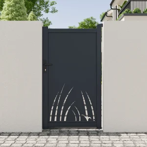 Openslaand aluminium hekje met plantenmotief – B103 x H181 cm – Antraciet – BRAMENO Openslaand aluminium hekje met plantenmotief – B103 x H181 cm – Antraciet – BRAMENO