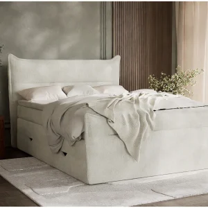 Boxspringbed met hoofdbord + matras + dekmatras – 140×200 cm – creme – PELINO Boxspringbed met hoofdbord + matras + dekmatras – 140×200 cm – creme – PELINO