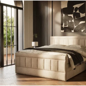 Boxspringbed met hoofdbord + matras + dekmatras – 200×200 cm – beige – CAYA Boxspringbed met hoofdbord + matras + dekmatras – 200×200 cm – beige – CAYA