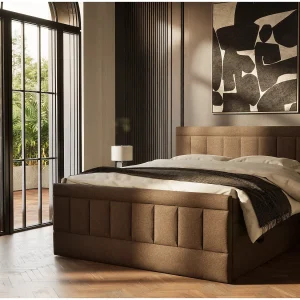 Boxspringbed met hoofdbord + matras + dekmatras – 200×200 cm – bruin – CAYA Boxspringbed met hoofdbord + matras + dekmatras – 200×200 cm – bruin – CAYA