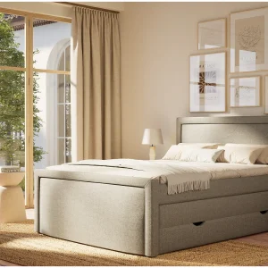 Boxspringbed met hoofdbord + matras + dekmatras – 140×200 cm – grijs – FRESCO Boxspringbed met hoofdbord + matras + dekmatras – 140×200 cm – grijs – FRESCO