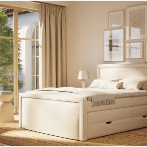 Boxspringbed met hoofdbord + matras + dekmatras – 160×200 cm – beige – FRESCO