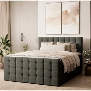 Boxspringbed met hoofdbord + matras + dekmatras – 140×200 cm – grafiet – TASCA Boxspringbed met hoofdbord + matras + dekmatras – 140×200 cm – grafiet – TASCA
