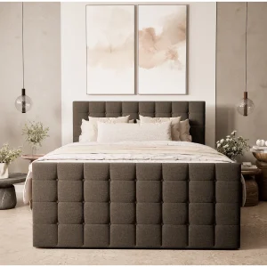 Boxspringbed met hoofdbord + matras + dekmatras – 140×200 cm – bruin – TASCA Boxspringbed met hoofdbord + matras + dekmatras – 140×200 cm – bruin – TASCA