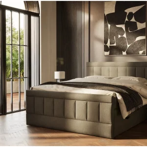 Boxspringbed met hoofdbord + matras + dekmatras – 160×200 cm – grafiet – CAYA