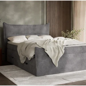 Boxspringbed met hoofdbord + matras + dekmatras – 200×200 cm – grijs – PELINO