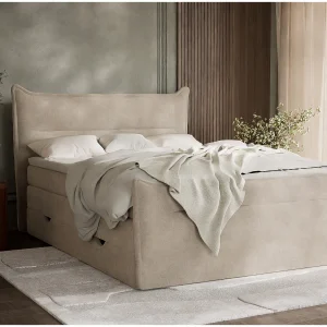 Boxspringbed met hoofdbord + matras + dekmatras – 140×200 cm – beige – PELINO