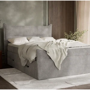 Boxspringbed met hoofdbord + matras + dekmatras – 140×200 cm – beige grijs – PELINO