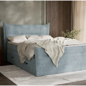 Boxspringbed met hoofdbord + matras + dekmatras – 140×200 cm – lichtblauw – PELINO
