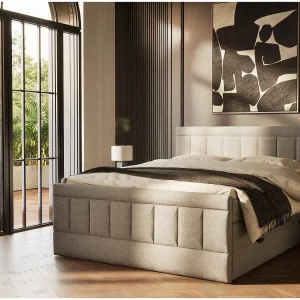 Boxspringbed met hoofdbord + matras + dekmatras – 140×200 cm – grijs – CAYA Boxspringbed met hoofdbord + matras + dekmatras – 140×200 cm – grijs – CAYA