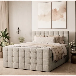 Boxspringbed met hoofdbord + matras + dekmatras – 160×200 cm – beige – TASCA