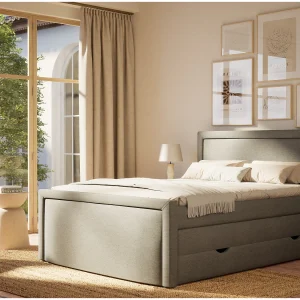 Boxspringbed met hoofdbord + matras + dekmatras – 180×200 cm – grijs – FRESCO