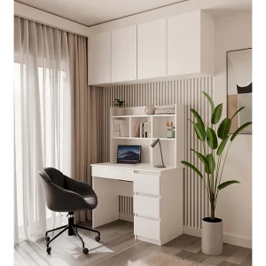Bureau met 4 lades, verhoogd blad en 4 planken, wit, 146x51x98 cm Bureau met 4 lades, verhoogd blad en 4 planken, wit, 146x51x98 cm