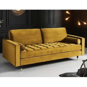Canapé KOLIRI 3-zits mosterdgeel – Design bank in fluweel met massief houten structuur Canapé KOLIRI 3-zits mosterdgeel – Design bank in fluweel met massief houten structuur