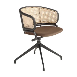 Bruine fluwelen en rotan draaistoel 4129 ANGEL CERDA