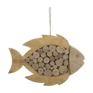 Bruine houten hangvis, 42,5 x 2 x 28,5 cm Bruine houten hangvis, 42,5 x 2 x 28,5 cm