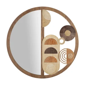 Bruine houten wandspiegel Ø 80×3 cm Bruine houten wandspiegel Ø 80×3 cm