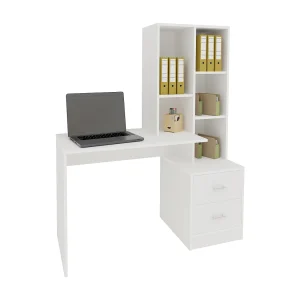 Bureau  Kobe, 2 Laden, 3 Planken, wit, 117 x 50 x 143 cm