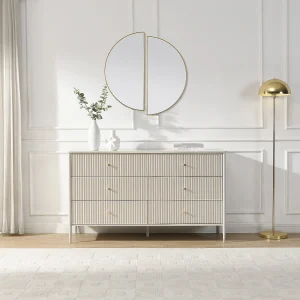 Ladekast 6 laden MDF beige en goudkleurig – CALITARO Ladekast 6 laden MDF beige en goudkleurig – CALITARO