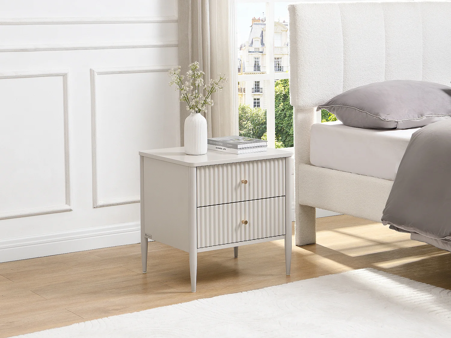 Set van 2 nachtkastjes 2 laden MDF beige en goud - CALITARO