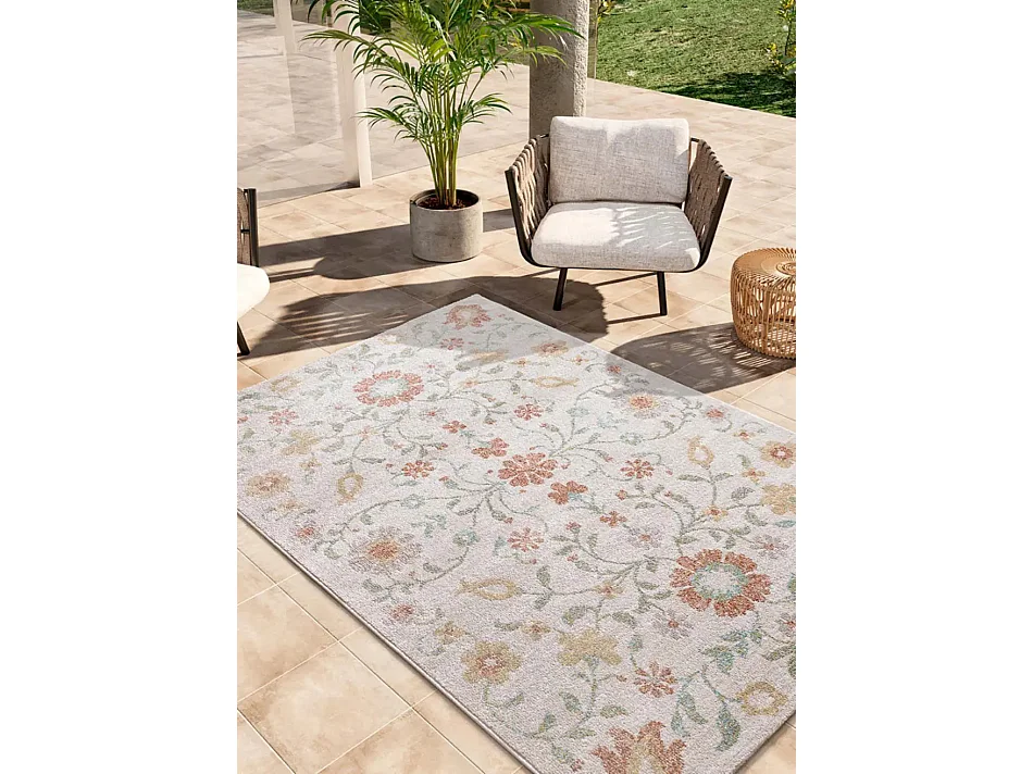 Buitentapijt - bloemmotieven - beige / veelkleurig - 80x150 cm - SAMARA