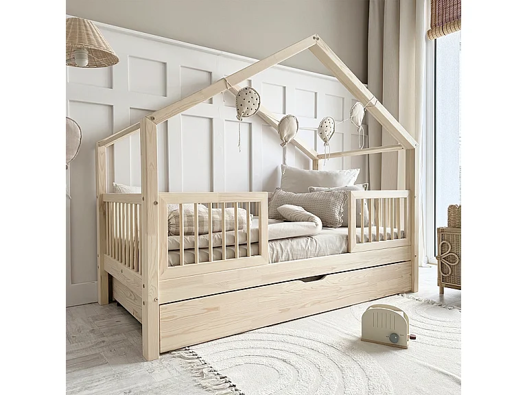 Hutbed 90x190 bedhekken lattenbodem en lade inclusief Rosalie Bois