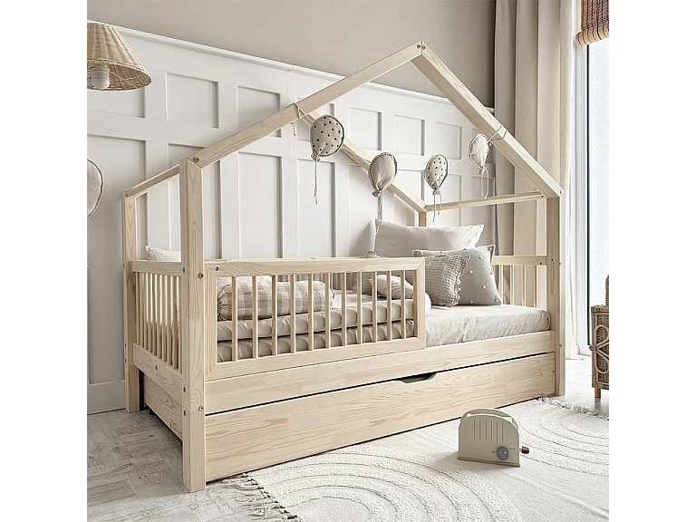 Hutbed 90x190 bedhek lattenbodem en lade inclusief Rosalie Bois