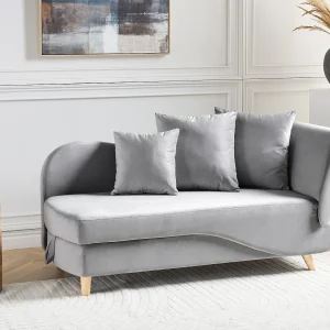 Chaise longue met opbergruimte fluweel lichtgrijs rechtszijdig MERI II Chaise longue met opbergruimte fluweel lichtgrijs rechtszijdig MERI II