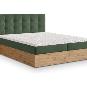 Boxspringbed MOLVEN 140×200 cm Set met hoofdbord, bedbodem en matras, Groen Boxspringbed MOLVEN 140×200 cm Set met hoofdbord, bedbodem en matras, Groen