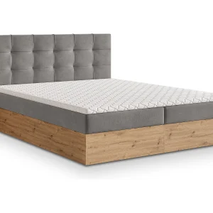 Boxspringbed MOLVEN 140×200 cm Set met hoofdbord, bedbodem en matras, Grijs Boxspringbed MOLVEN 140×200 cm Set met hoofdbord, bedbodem en matras, Grijs