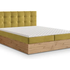 Boxspringbed MOLVEN 140×200 cm Set met hoofdbord, bedbodem en matras, Geel Boxspringbed MOLVEN 140×200 cm Set met hoofdbord, bedbodem en matras, Geel