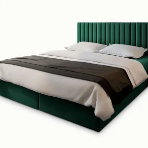 Boxspringbed BRESEL 140×200 cm Set met hoofdbord, bedbodem en matras, Dennengroen