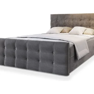 Boxspringbed SLAT 140×200 cm Set met hoofdbord, bedbodem en matras, Grijs Boxspringbed SLAT 140×200 cm Set met hoofdbord, bedbodem en matras, Grijs