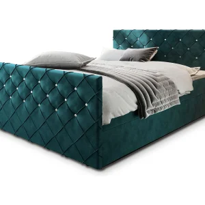 Boxspringbed MANDI 180×200 cm Set met hoofdbord, bedbodem en matras, Groenblauw