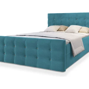 Boxspringbed SLAT 140×200 cm Set met hoofdbord, bedbodem en matras, Groenblauw Boxspringbed SLAT 140×200 cm Set met hoofdbord, bedbodem en matras, Groenblauw