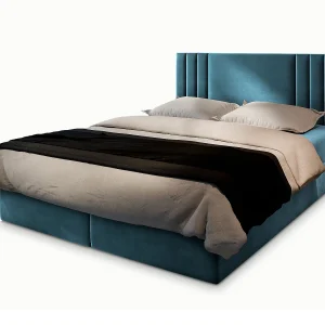 Boxspringbed BRES 160×200 cm Set met hoofdbord, bedbodem en matras, Groenblauw Boxspringbed BRES 160×200 cm Set met hoofdbord, bedbodem en matras, Groenblauw