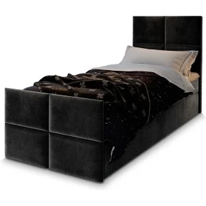 Boxspringbed ARIEL 80×200 cm Set met hoofdbord, bedbodem en matras, Zwart