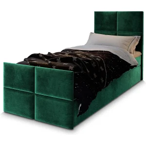 Boxspringbed ARIEL 80×200 cm Set met hoofdbord, bedbodem en matras, Groen