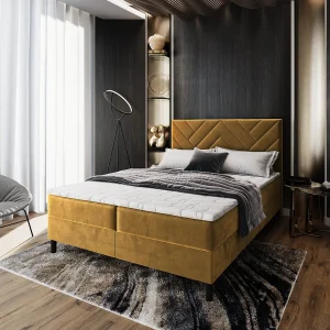 Boxspringbed ROKIS 140×200 cm Set met hoofdbord, bedbodem en matras, Geel