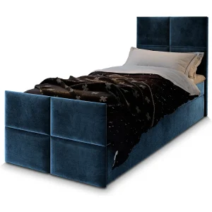 Boxspringbed ARIEL 80×200 cm Set met hoofdbord, bedbodem en matras, Blauw