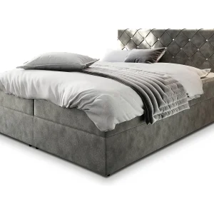 Boxspringbed RIVA 180×200 cm Set met hoofdbord, bedbodem en matras, Grijs Boxspringbed RIVA 180×200 cm Set met hoofdbord, bedbodem en matras, Grijs