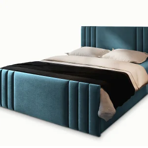 Boxspringbed KANES 140×200 cm Set met hoofdbord, bedbodem en matras, Groenblauw