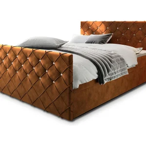 Boxspringbed MANDI 160×200 cm Set met hoofdbord, bedbodem en matras, Koperkleurig