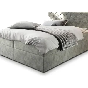 Boxspringbed RIVA 180×200 cm Set met hoofdbord, bedbodem en matras, Lichtgrijs Boxspringbed RIVA 180×200 cm Set met hoofdbord, bedbodem en matras, Lichtgrijs