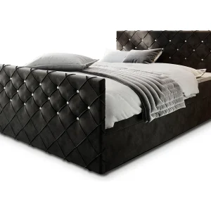 Boxspringbed MANDI 180×200 cm Set met hoofdbord, bedbodem en matras, Zwart