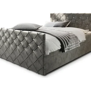 Boxspringbed MANDI 160×200 cm Set met hoofdbord, bedbodem en matras, Grijs Boxspringbed MANDI 160×200 cm Set met hoofdbord, bedbodem en matras, Grijs